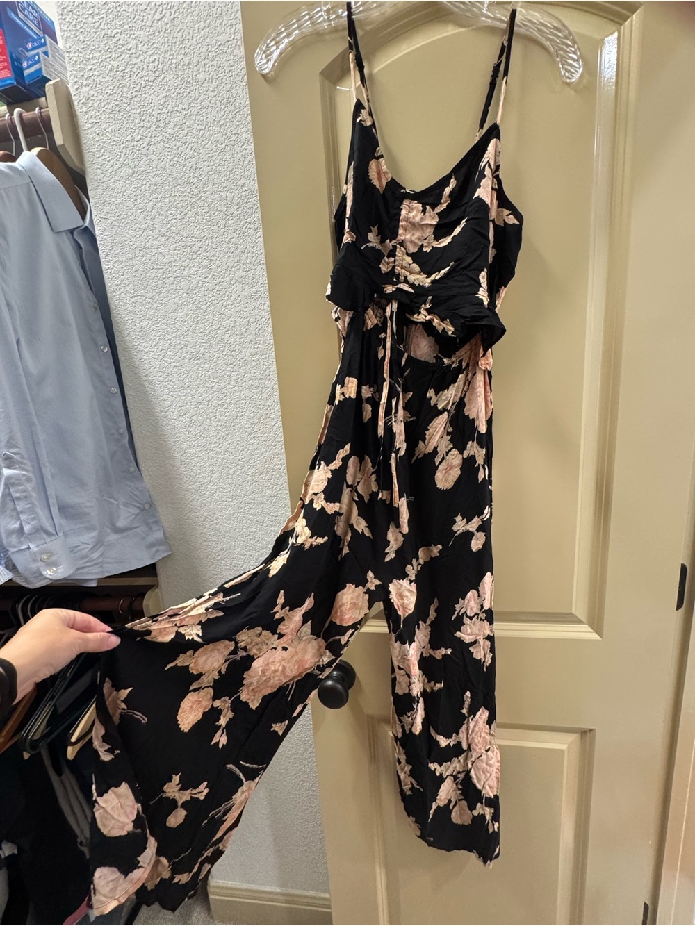 saltwater LUXE Black Jumpsuit with Blush Floral Print
